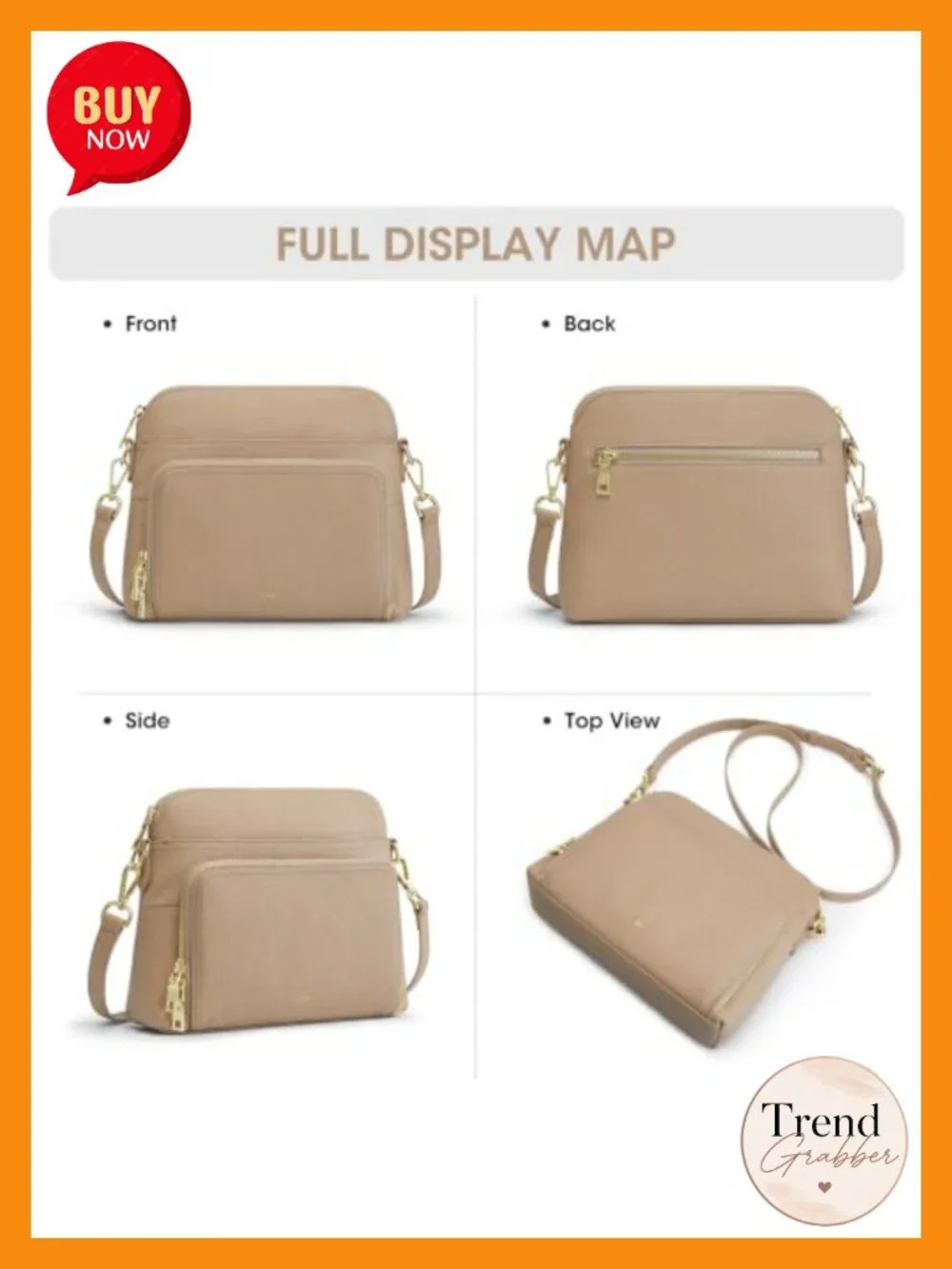 Top Grain Pebbled Leather RFID Blocking Crossbody Bag